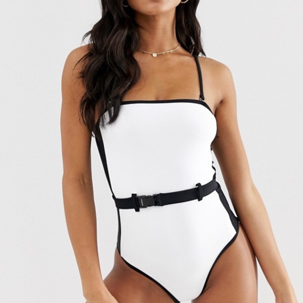 ASOS New Look Belted Color Block Swimsuit 34